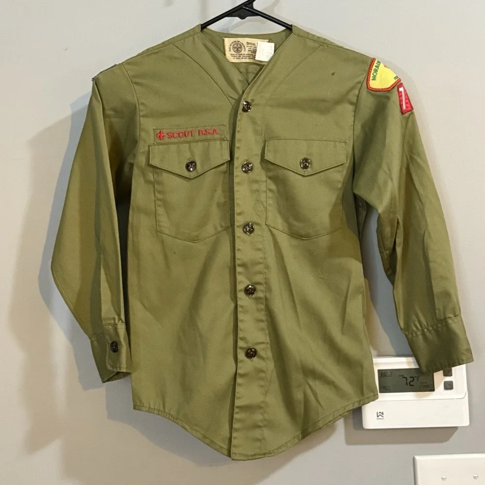 Boy Scouts BSA Shirt Uniform Long Sleeve Vintage‎ 77 Moraine Counsil Pa 12 Neck